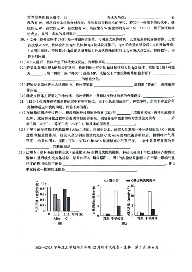 生物试卷_2024-2025高三（6-6月题库）_2024年12月试卷_1221广西壮族自治区邕衡教育&bull;名校联盟2024年-2025年度上学期高三年级12月联考