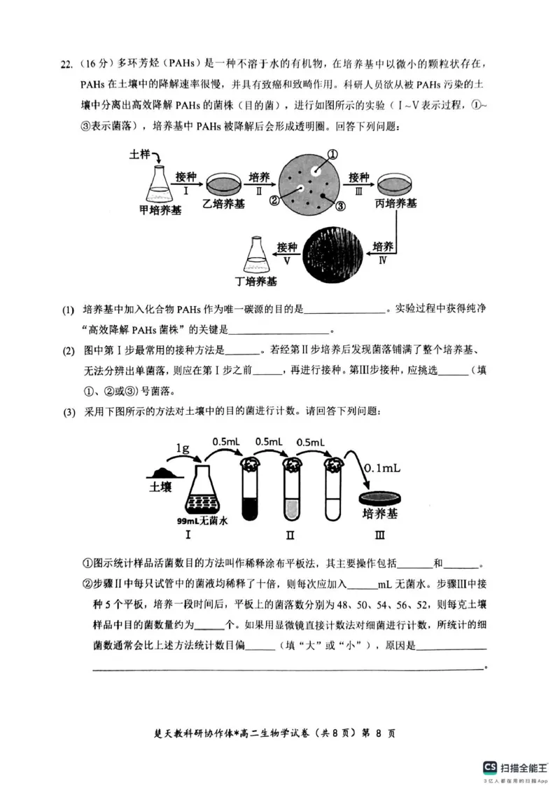 高二期中考试生物试卷(含答案)高二生物试卷_2024-2025高二（7-7月题库）_2025年04月试卷(1)_0422湖北省楚天协作体2024-2025学年高二下学期4月期中联考