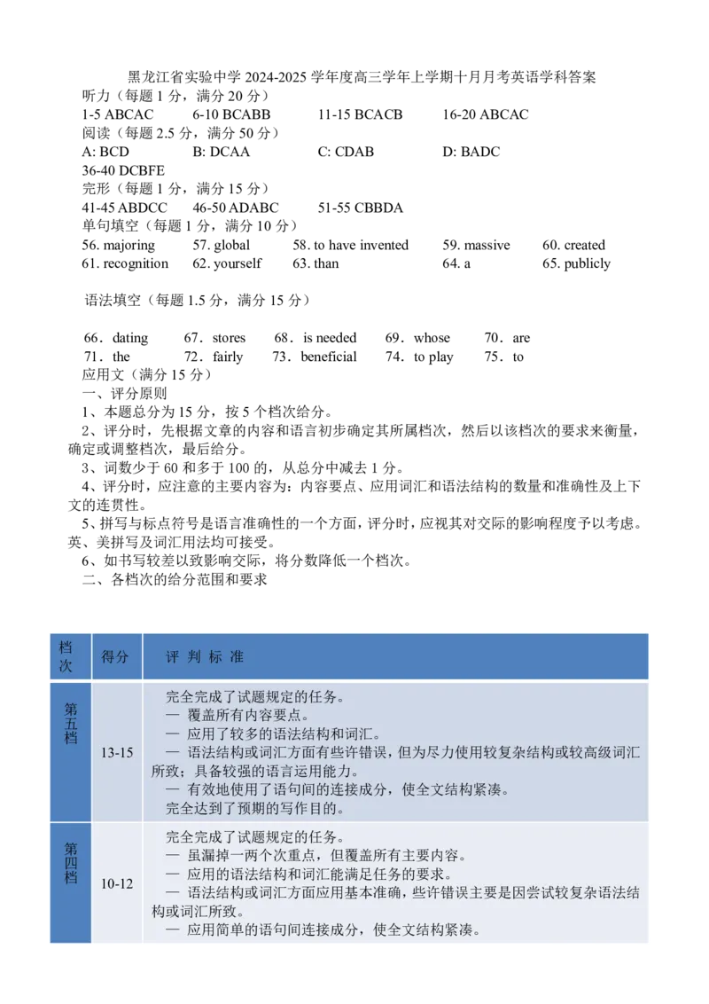 黑龙江省实验中学2024-2025学年高三上学期10月月月考试题英语PDF版含答案（可编辑）_2024-2025高三（6-6月题库）_2024年10月试卷_1031黑龙江省实验中学2024-2025学年高三上学期10月月考