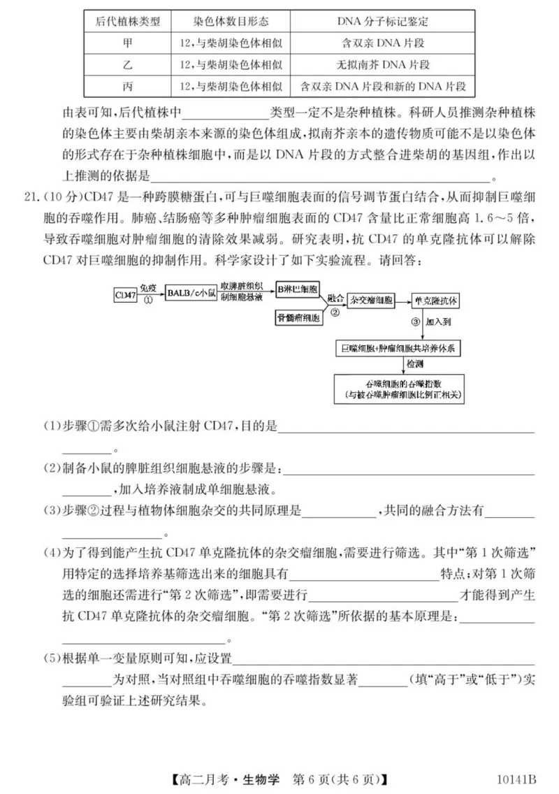 甘肃省定西市临洮县文峰中学2024-2025学年高二下学期第一次月考生物学试卷（PDF版，含答案）_2024-2025高二（7-7月题库）_2025年04月试卷(1)