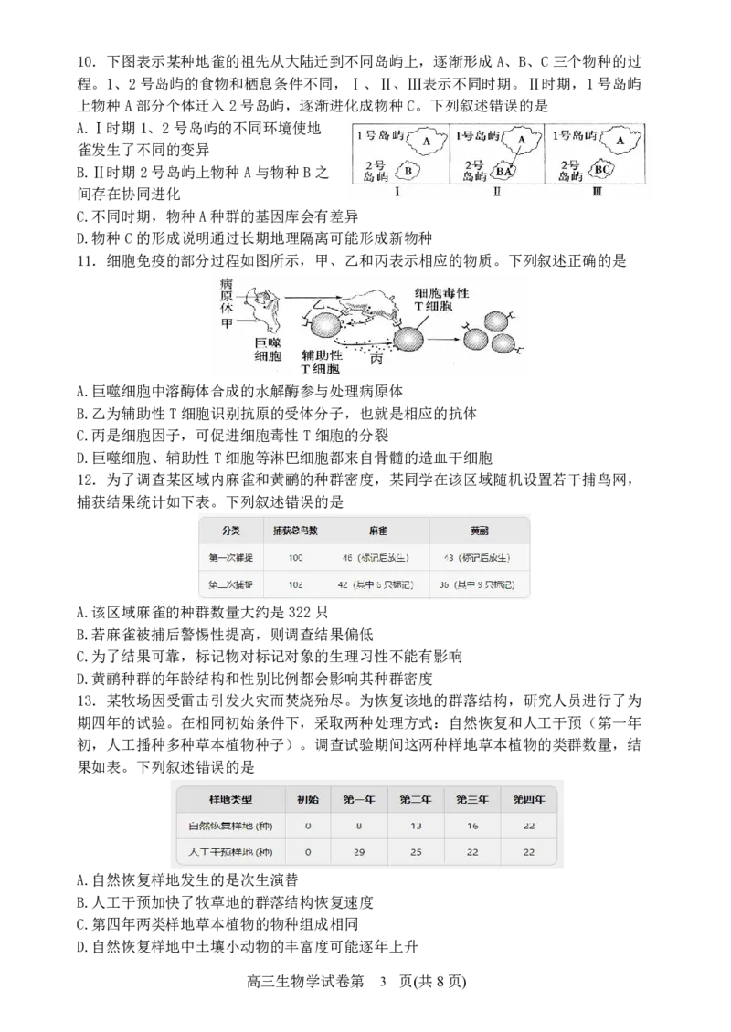 辽宁省丹东市2025届高三上学期1月期末教学质量调研测试生物_2024-2025高三（6-6月题库）_2025年02月试卷_0202辽宁省丹东市2025届高三上学期1月期末教学质量调研测试（全科）