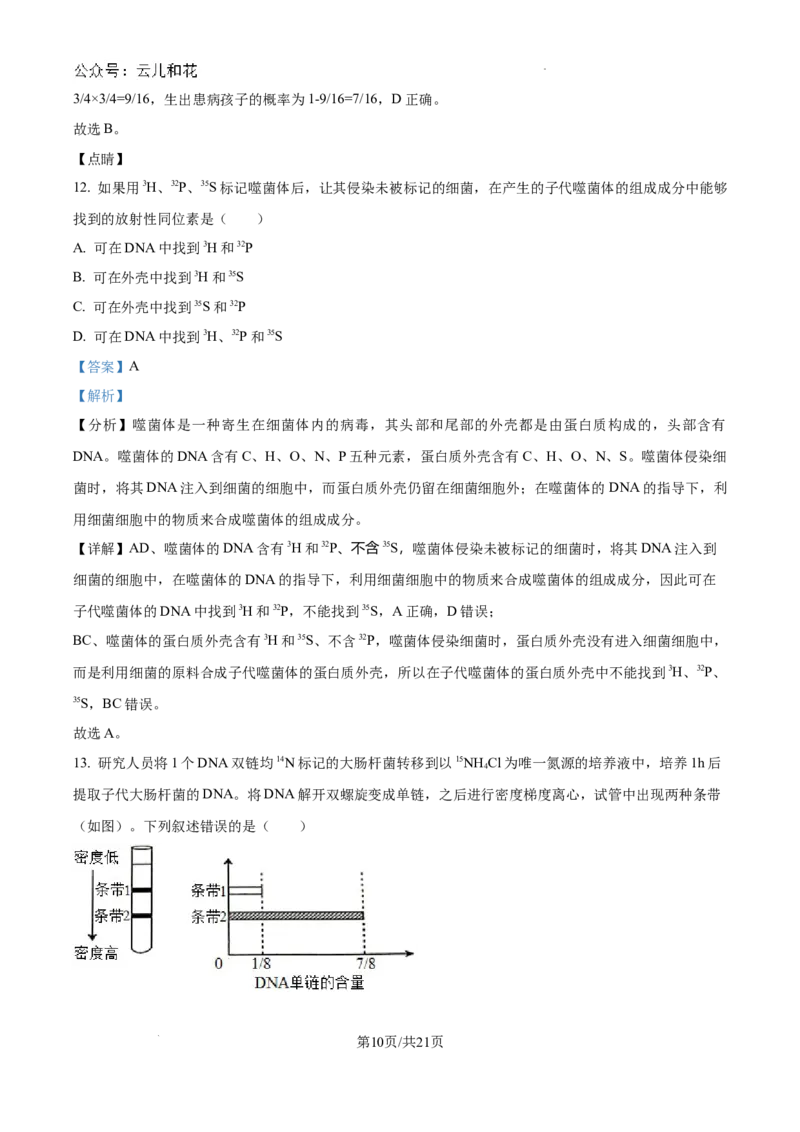 重庆市西北狼联盟2024-2025学年高二上学期开学调研生物试题（解析）_2024-2025高二（7-7月题库）_2024年09月试卷_0926重庆西北狼联盟2024年高二上学期入学联考