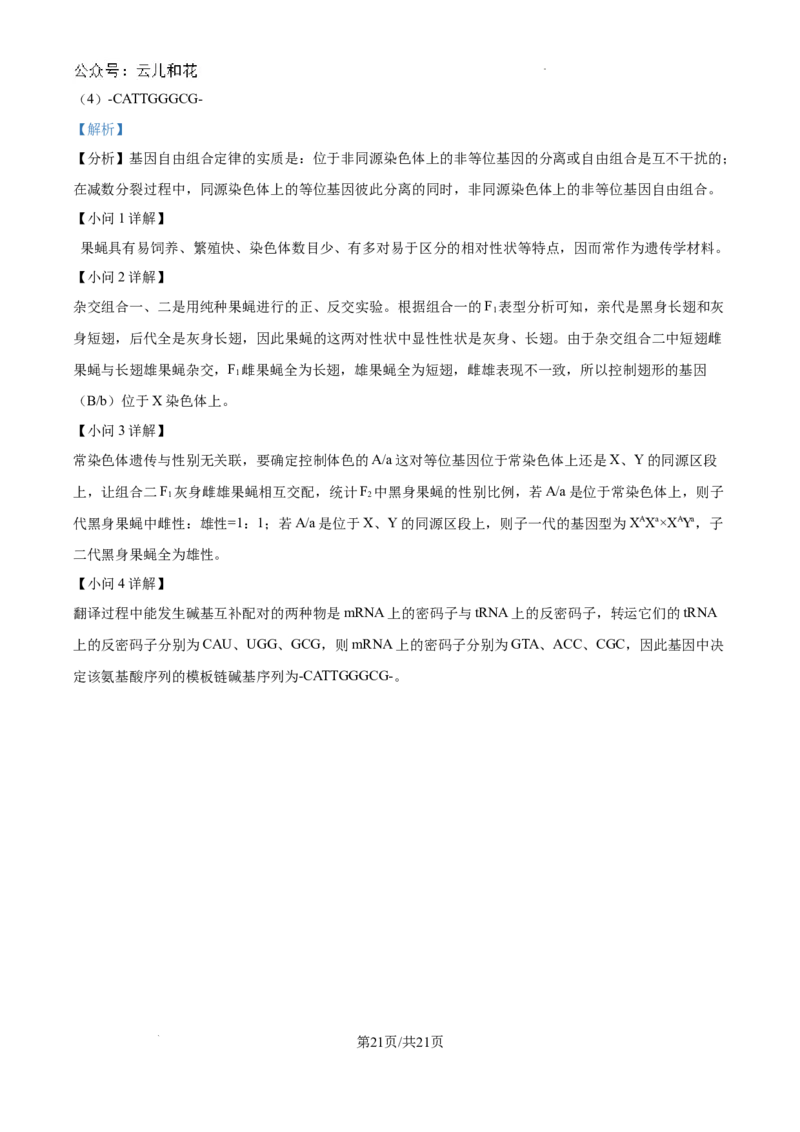 重庆市西北狼联盟2024-2025学年高二上学期开学调研生物试题（解析）_2024-2025高二（7-7月题库）_2024年09月试卷_0926重庆西北狼联盟2024年高二上学期入学联考