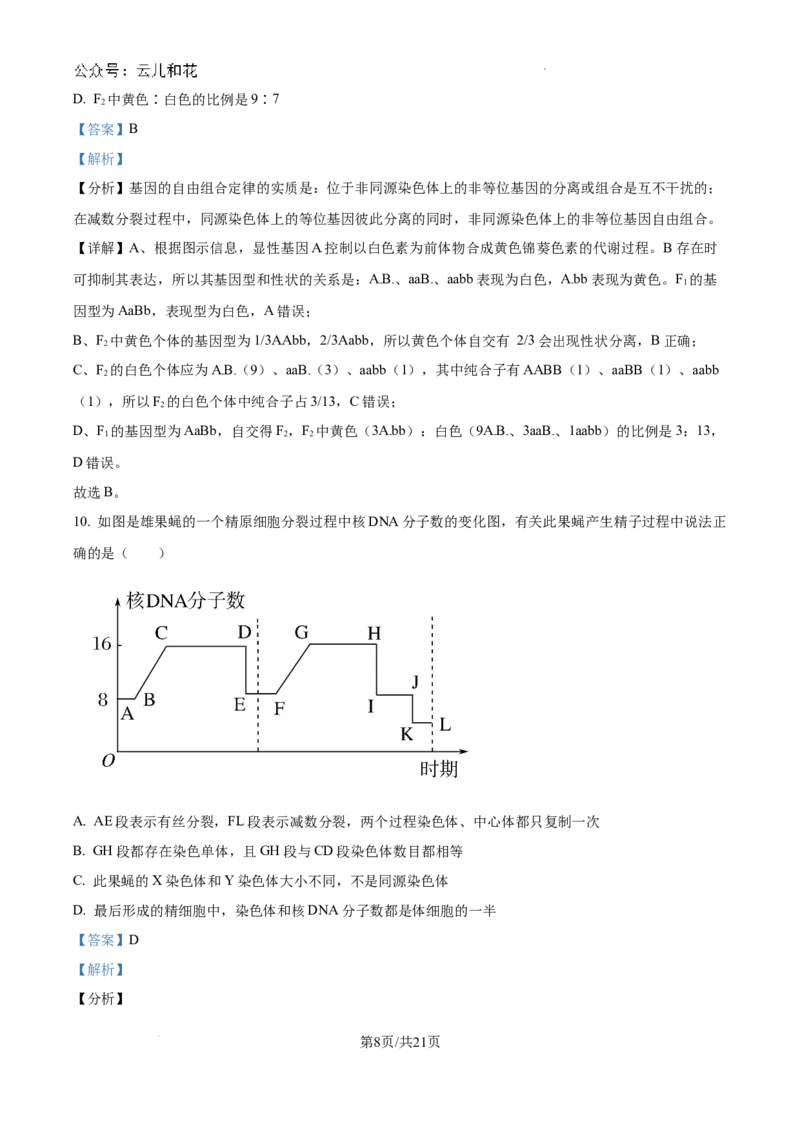 重庆市西北狼联盟2024-2025学年高二上学期开学调研生物试题（解析）_2024-2025高二（7-7月题库）_2024年09月试卷_0926重庆西北狼联盟2024年高二上学期入学联考