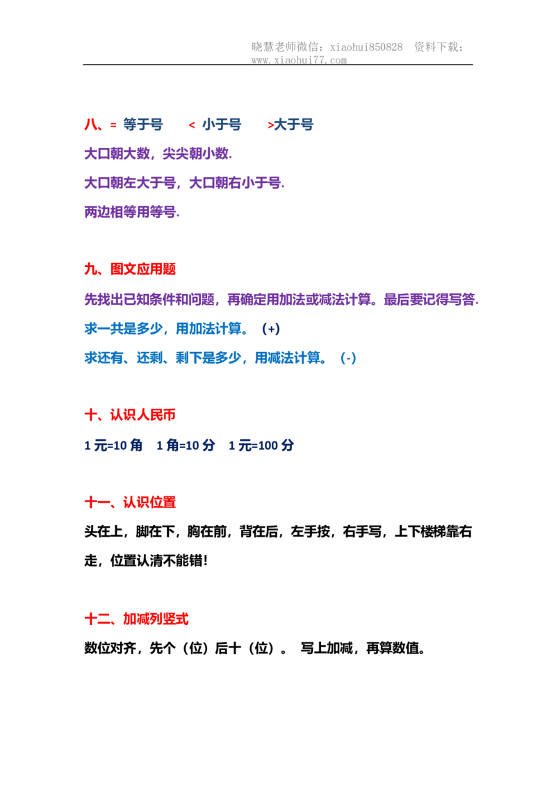 一年级上册数学复习必背公式知识点_小学1-6年级全部试卷_数学_一年级_3-6-3、小学一年级数学上册_3-6-3-1、复习、知识点、归纳汇总_通用