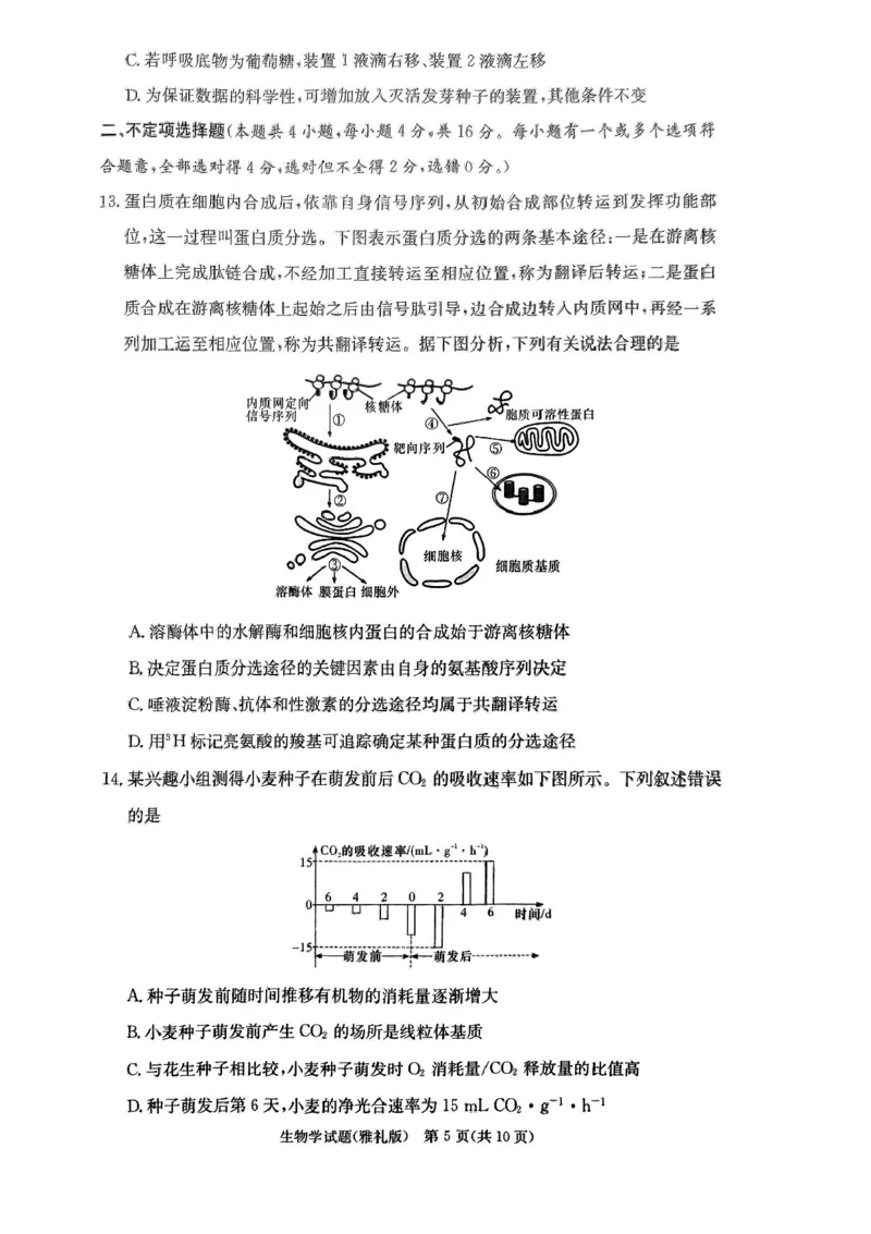 湖南省长沙市雅礼中学2024-2025学年高三上学期月考卷（一）生物试卷+答案_2024-2025高三（6-6月题库）_2024年09月试卷_0908湖南省长沙市雅礼中学2025届高三月考试卷（一）