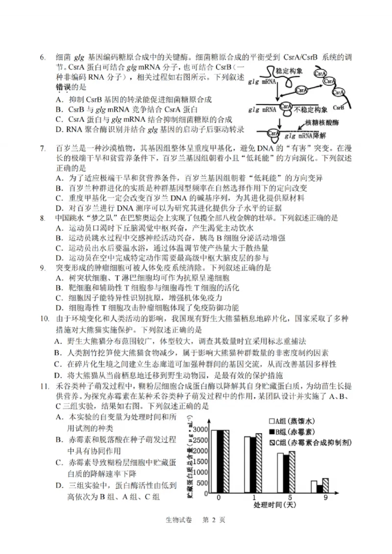 生物试题：江苏省苏州中学、海门中学、姜堰中学、淮阴中学等四校2024-2025学年高三下学期2月联考_2024-2025高三（6-6月题库）_2025年02月试卷