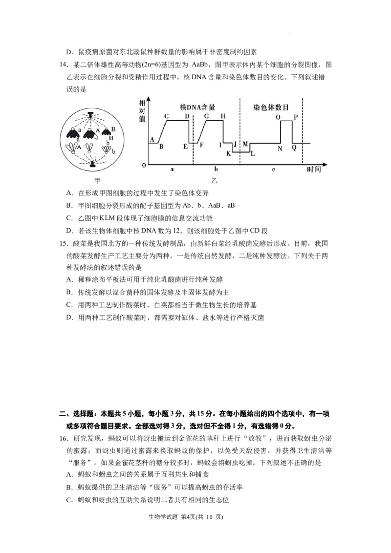 黑龙江省&ldquo;六校联盟&rdquo;2025届高三上学期联合适应性考试生物_2024-2025高三（6-6月题库）_2025年02月试卷_0202黑龙江省&ldquo;六校联盟&rdquo;2025届高三上学期联合适应性考试（全科）