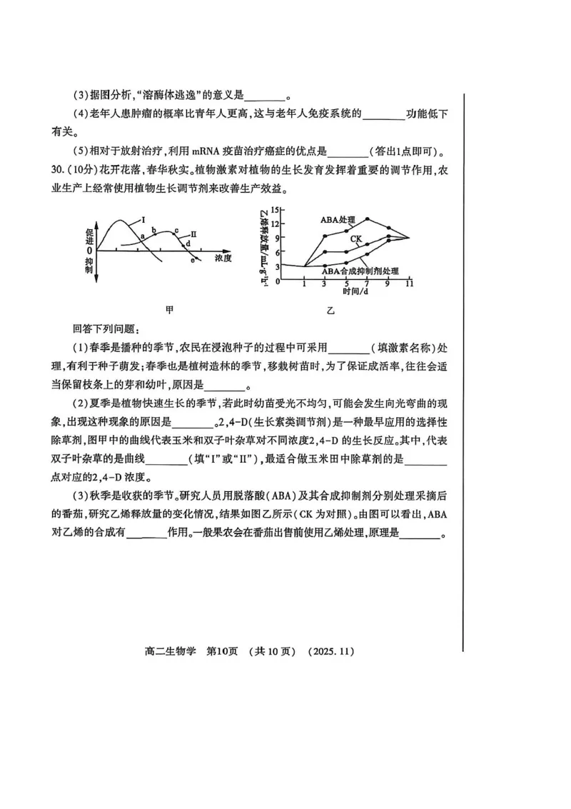 河南省洛阳市2025-2026学年高二上学期11月期中生物试题含答案_2025年11月高二试卷_251126河南省洛阳市2025-2026学年高二上学期期中考试（全）
