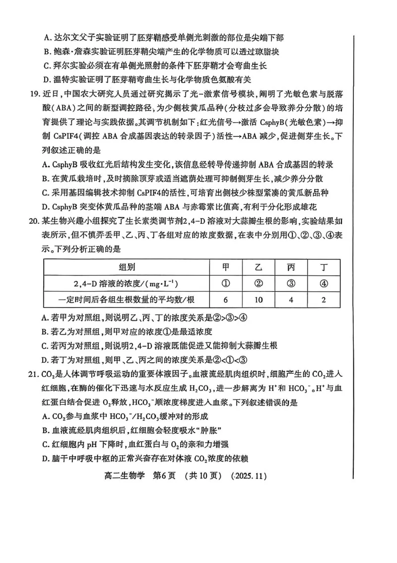 河南省洛阳市2025-2026学年高二上学期11月期中生物试题含答案_2025年11月高二试卷_251126河南省洛阳市2025-2026学年高二上学期期中考试（全）