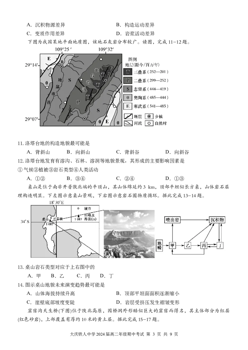 铁人中学2024级高二上学期期中考试地理试卷_251209黑龙江省大庆铁人中学2025-2026学年高二上学期期中考试（全）