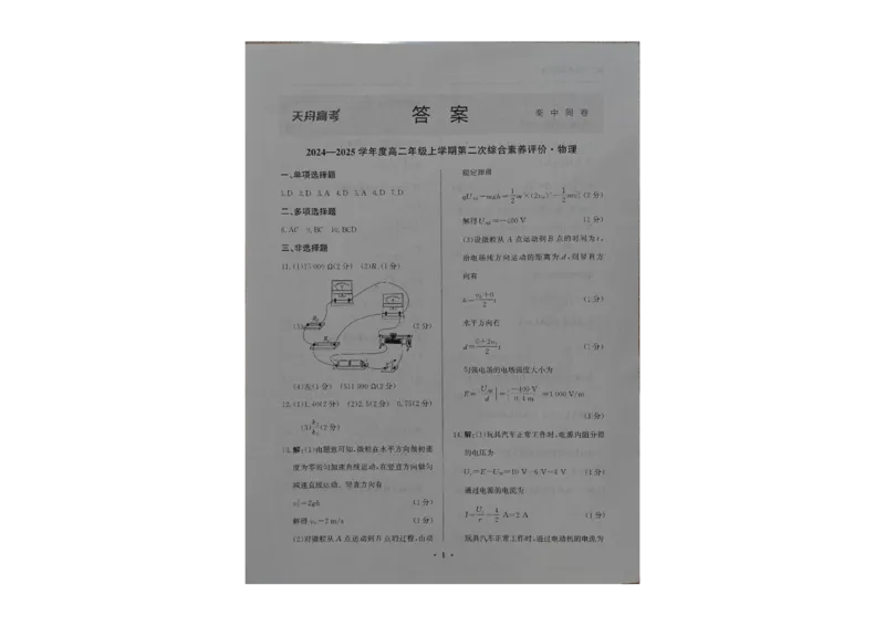 答案_2024-2025高二（7-7月题库）_2024年12月试卷_1203云南省玉溪市一中2024-2025学年高二上学期第二次月考_云南省玉溪市一中2024-2025学年高二上学期第二次月考物理试题Word版含答案