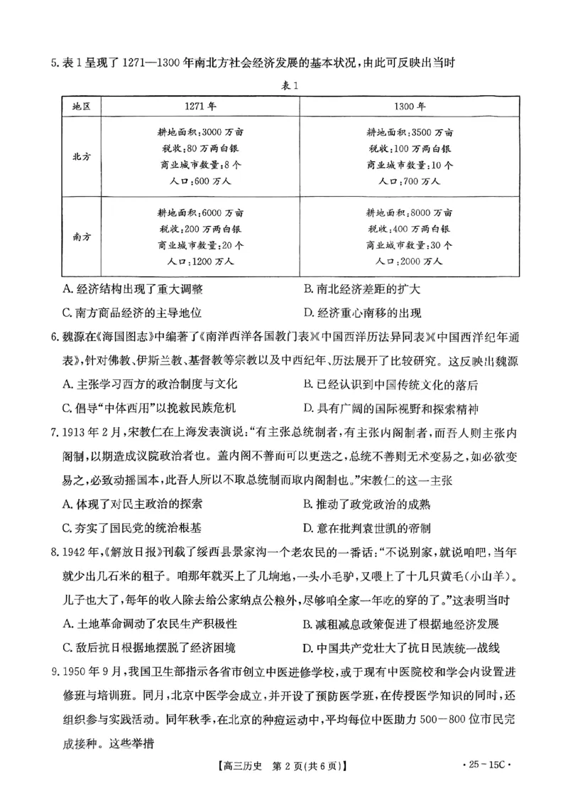 贵州省黔东南苗族侗族自治州2024-2025学年高三上学期开学考试历史试题_2024-2025高三（6-6月题库）_2024年08月试卷_0818贵州金太阳2025届高三8月开学考试（25-15C）