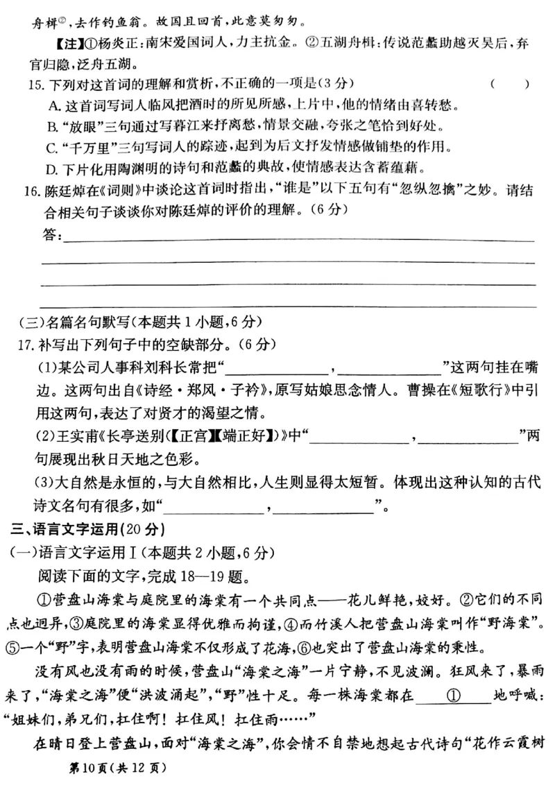 甘肃省靖远县第二中学2025届高三1月月考语文_2024-2025高三（6-6月题库）_2025年02月试卷_0201甘肃省靖远县第二中学2025届高三1月月考试题