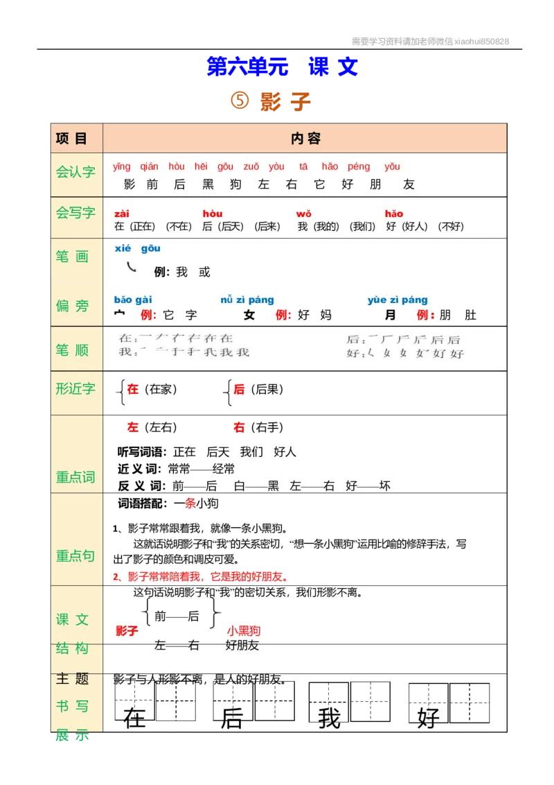 一年级语文上册课堂笔记_小学1-6年级全部试卷_语文_一年级_3-6-1、小学一年级语文上册_3-6-1-1、复习、知识点、归纳汇总_通用