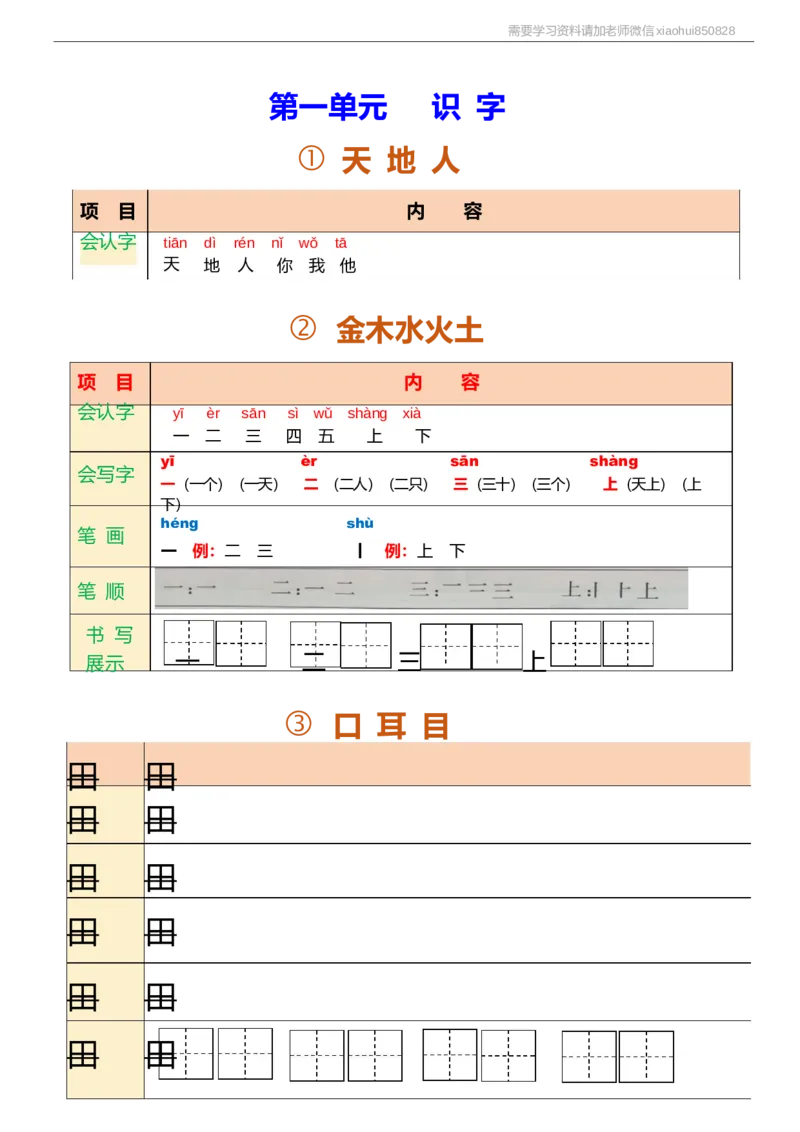 一年级语文上册课堂笔记_小学1-6年级全部试卷_语文_一年级_3-6-1、小学一年级语文上册_3-6-1-1、复习、知识点、归纳汇总_通用