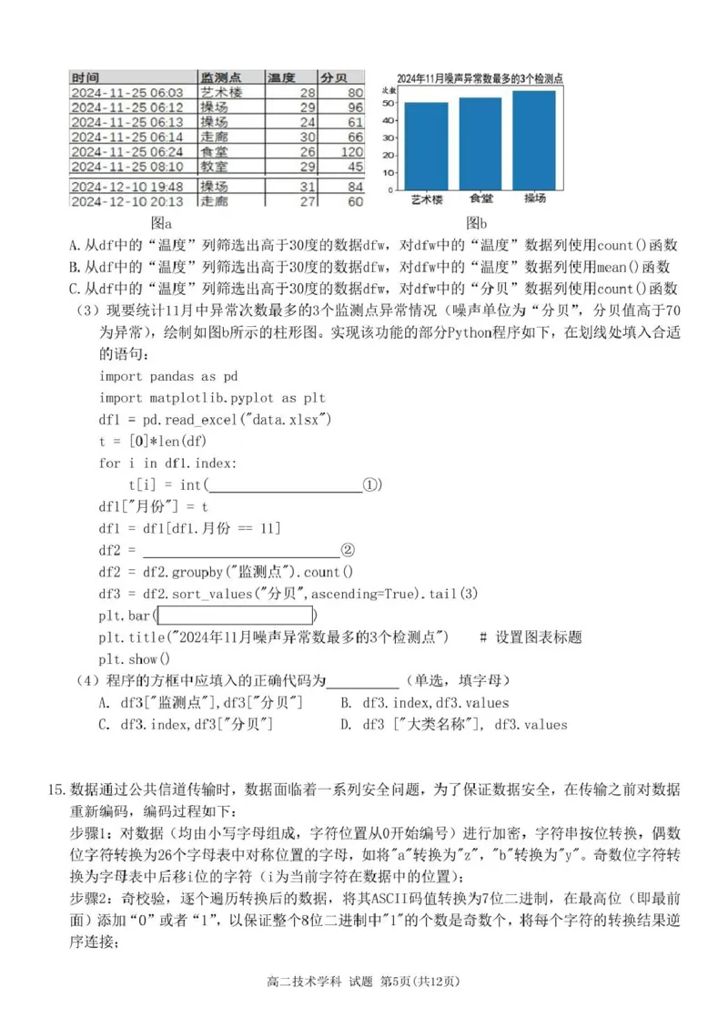 高二技术试卷_2024-2025高二（7-7月题库）_2025年03月试卷_0316浙江省精诚联盟2024-2025学年高二下学期3月联考_浙江省精诚联盟2024-2025学年高二下学期3月月考技术试题（PDF版，含答案）