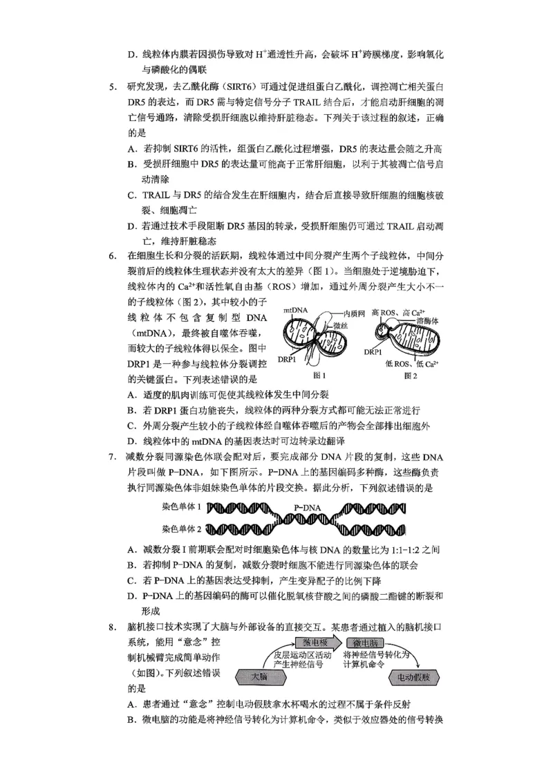 2026年重庆市普通高中学业水平选择性考试高考模拟调研卷（一）生物+答案_2024-2026高三（6-6月题库）_2026年01月高三试卷
