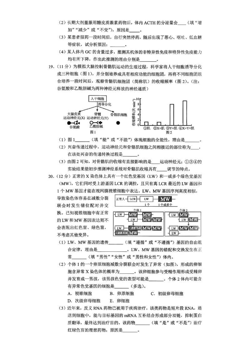 2026年重庆市普通高中学业水平选择性考试高考模拟调研卷（一）生物+答案_2024-2026高三（6-6月题库）_2026年01月高三试卷