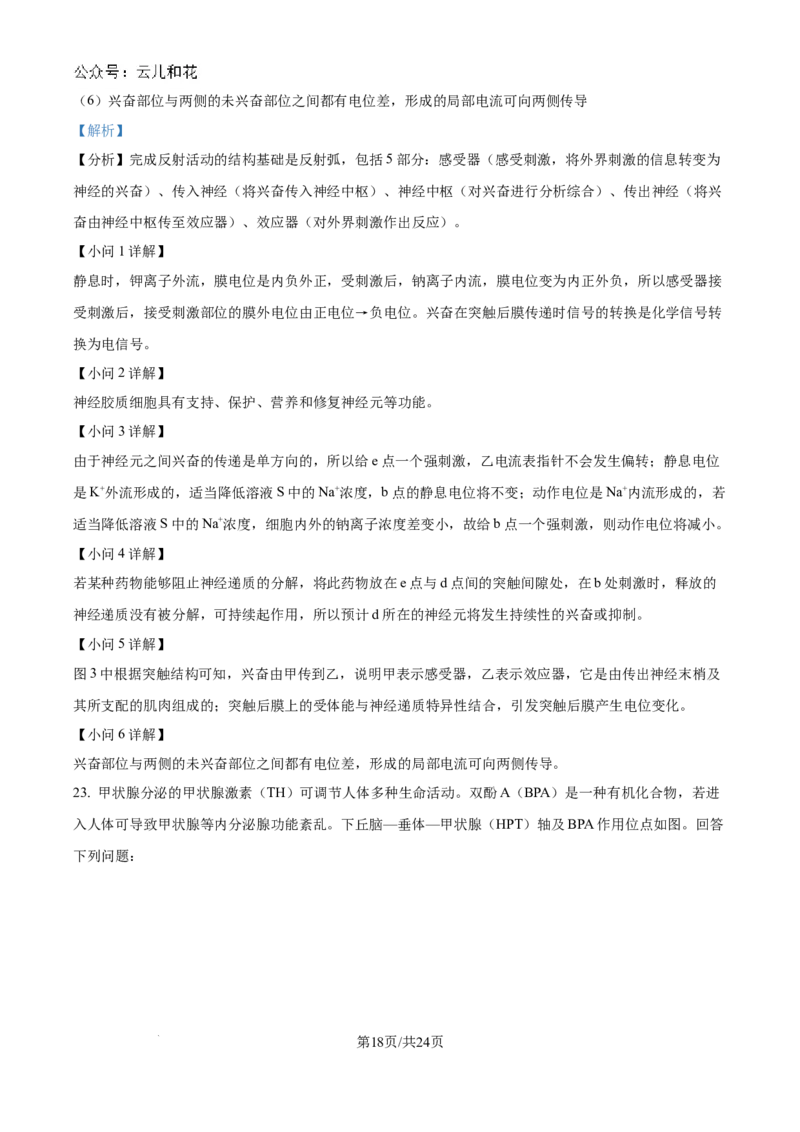 精品解析：吉林省2024-2025学年高二上学期10月月考生物试题（解析版）_2024-2025高二（7-7月题库）_2024年10月试卷_1025吉林部分学校2024-2025学年高二上学期10月月考