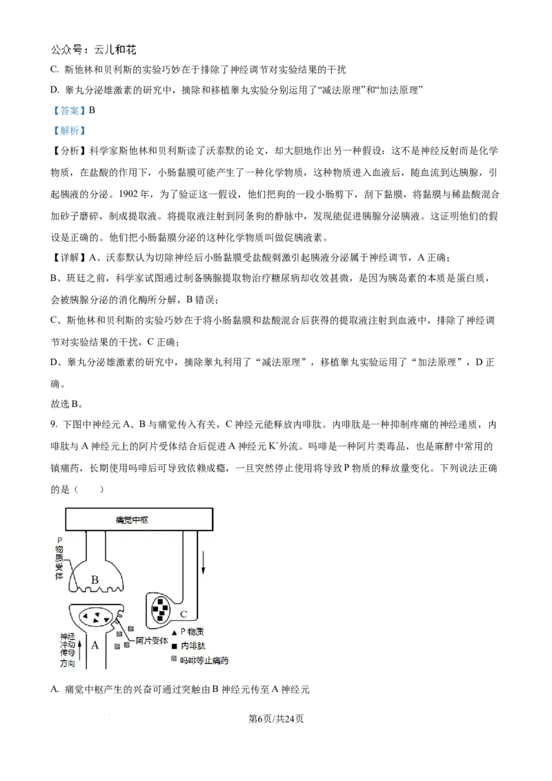 精品解析：吉林省2024-2025学年高二上学期10月月考生物试题（解析版）_2024-2025高二（7-7月题库）_2024年10月试卷_1025吉林部分学校2024-2025学年高二上学期10月月考