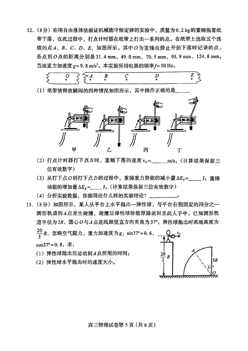 高三物理(1)(2)_2024-2025高三（6-6月题库）_2024年10月试卷_1031河北省保定市2025届高三摸底考试（保定一模）_河北省保定市2024-2025学年高三上学期10月期中考试物理试题