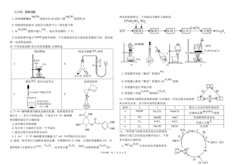 黑龙江省哈尔滨师范大学青冈实验中学校2025届高三上学期期中考试化学_2024-2025高三（6-6月题库）_2024年12月试卷
