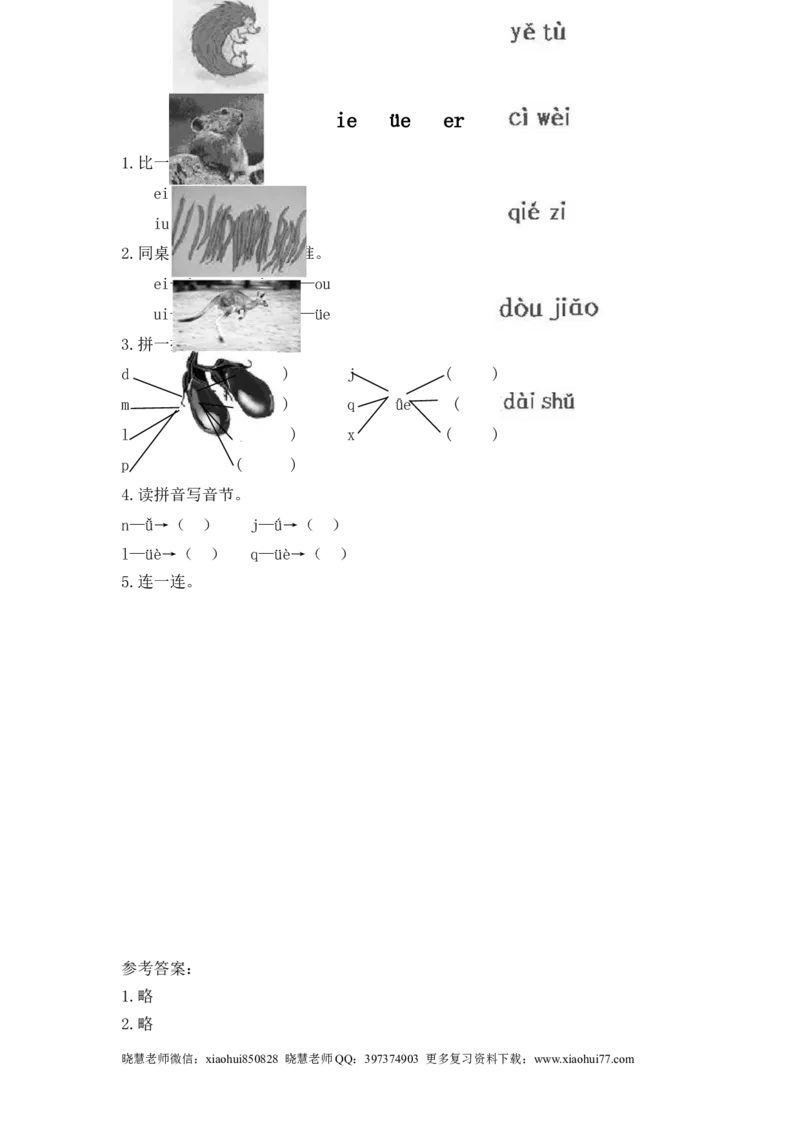 一（上）语文拼音练习：ie&uuml;eer_小学1-6年级全部试卷_语文_一年级_3-6-1、小学一年级语文上册_3-6-1-2、练习题、作业、试题、试卷_人教版_小学一年级上册拼音专项练习