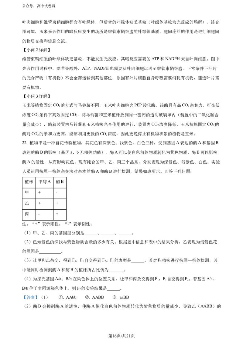 精品解析：陕西省汉中市2023-2024学年高二下学期期末考试生物试题（解析版）_2024-2025高三（6-6月题库）_2024年07月试卷_240711陕西省汉中市2023-2024学年高二下学期7月期末考试
