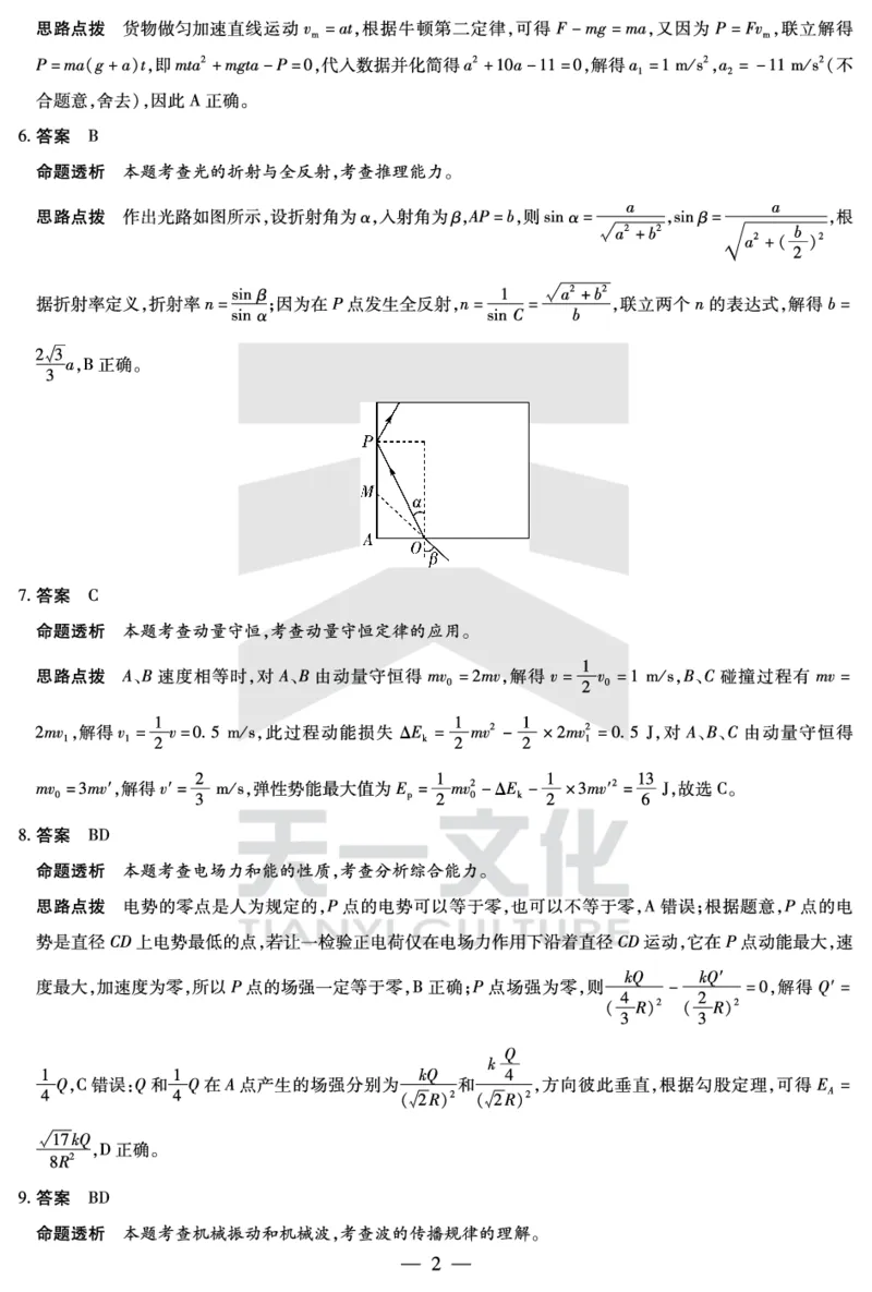 陕西、山西省天一大联考2024-2025学年高中毕业班阶段性测试（七）物理详细答案_2024-2025高三（6-6月题库）_2025年04月试卷