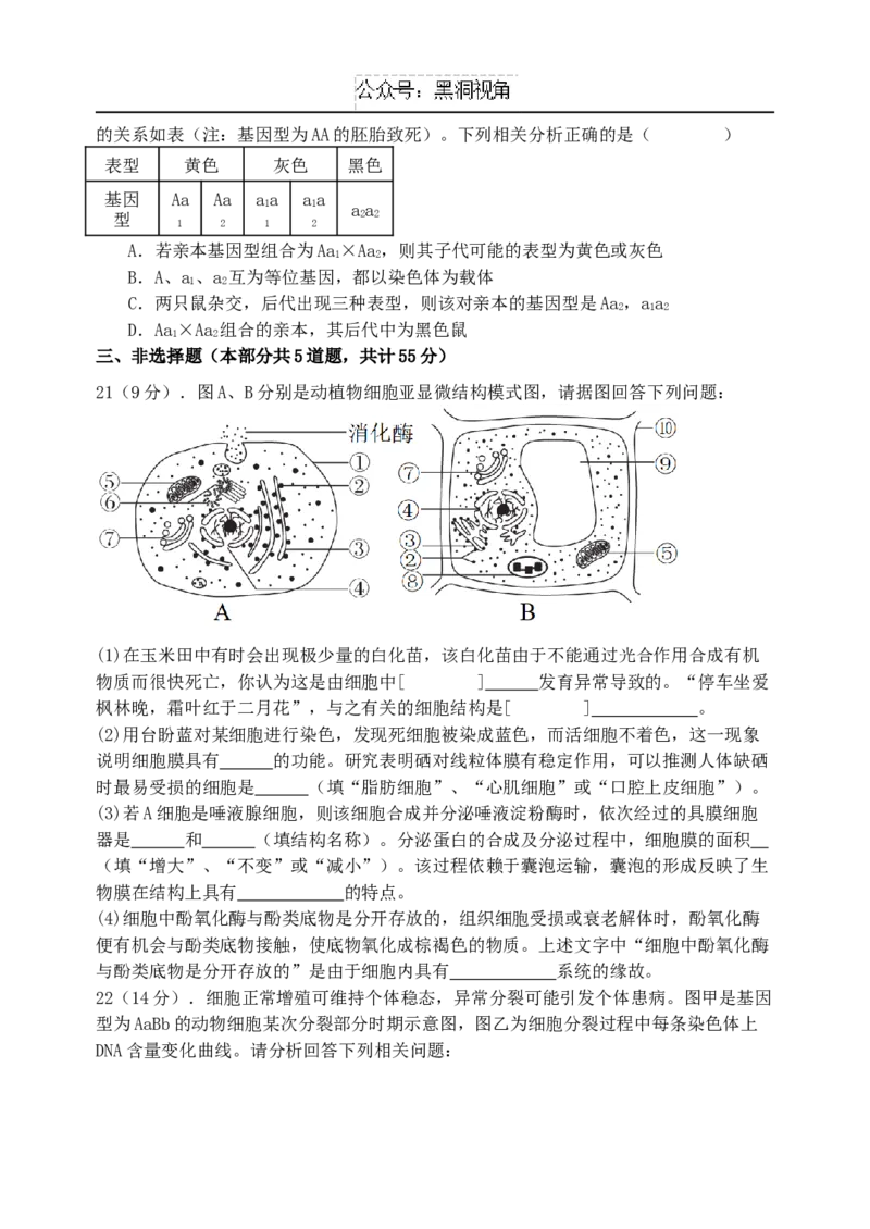 黑龙江省牡丹江市省级示范高中2024-2025学年高三上学期期中考试生物Word版含答案_2024-2025高三（6-6月题库）_2024年11月试卷