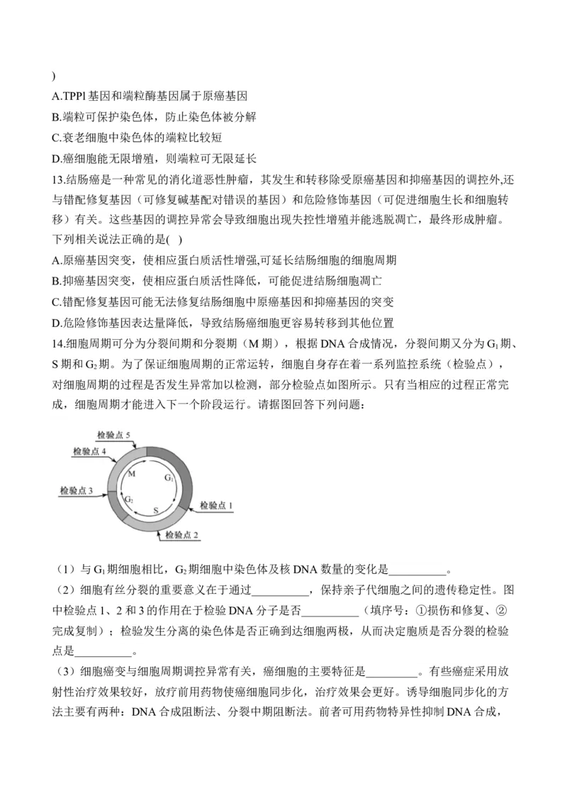 （7）细胞的生命历程&mdash;&mdash;高考生物二轮复习易错重难提升（含解析）_2024-2025高三（6-6月题库）_2026年1月高三_260104高考生物二轮复习易错重难提升（含解析）