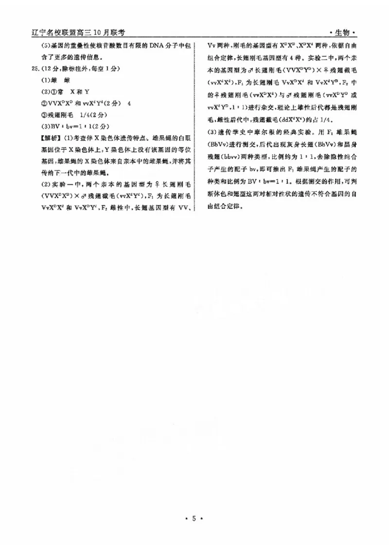 生物参考答案及解析_2024-2025高三（6-6月题库）_2024年10月试卷_1010辽宁省名校联盟2024-2025学年高三上学期10月联合考试_辽宁省名校联盟2024-2025学年高三上学期10月月考生物