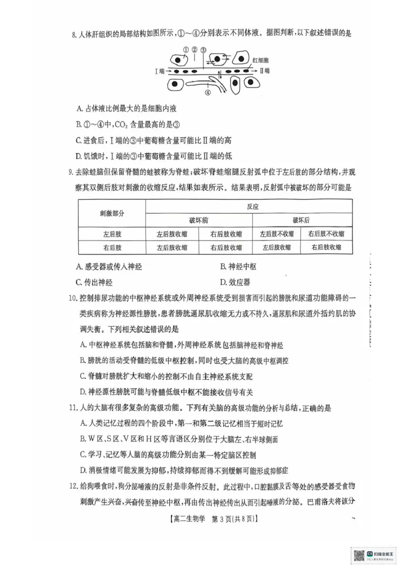 湖南省多校联考2025&mdash;2026学年高二上学期10月月考生物试卷及答案高二生物学试卷_2025年10月高二试卷_251021湖南省多校联考2025&mdash;2026学年高二上学期10月月考