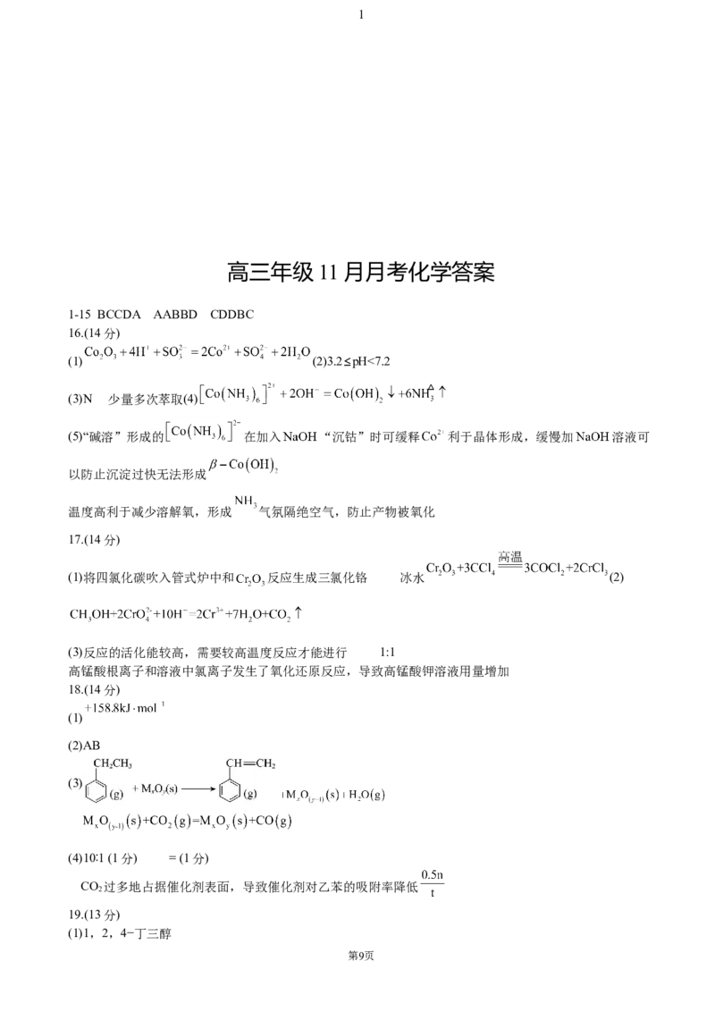湖北省荆州市沙市中学2024-2025学年高三上学期11月月考化学试题（含答案）_2024-2025高三（6-6月题库）_2024年11月试卷_11292025届湖北沙市中学高三11月月考