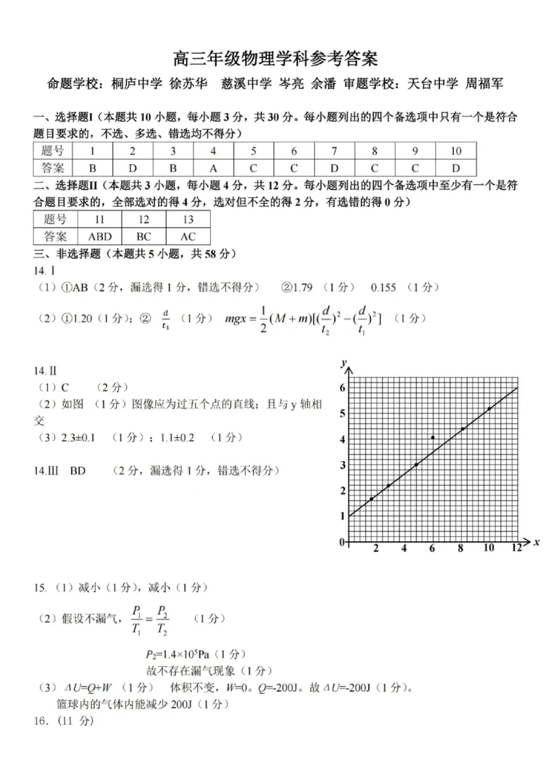 物理答案-2025学年第一学期北斗星盟高三年级联考_2024-2026高三（6-6月题库）_2025年12月高三试卷_2512302025学年第一学期北斗星盟高三年级联考