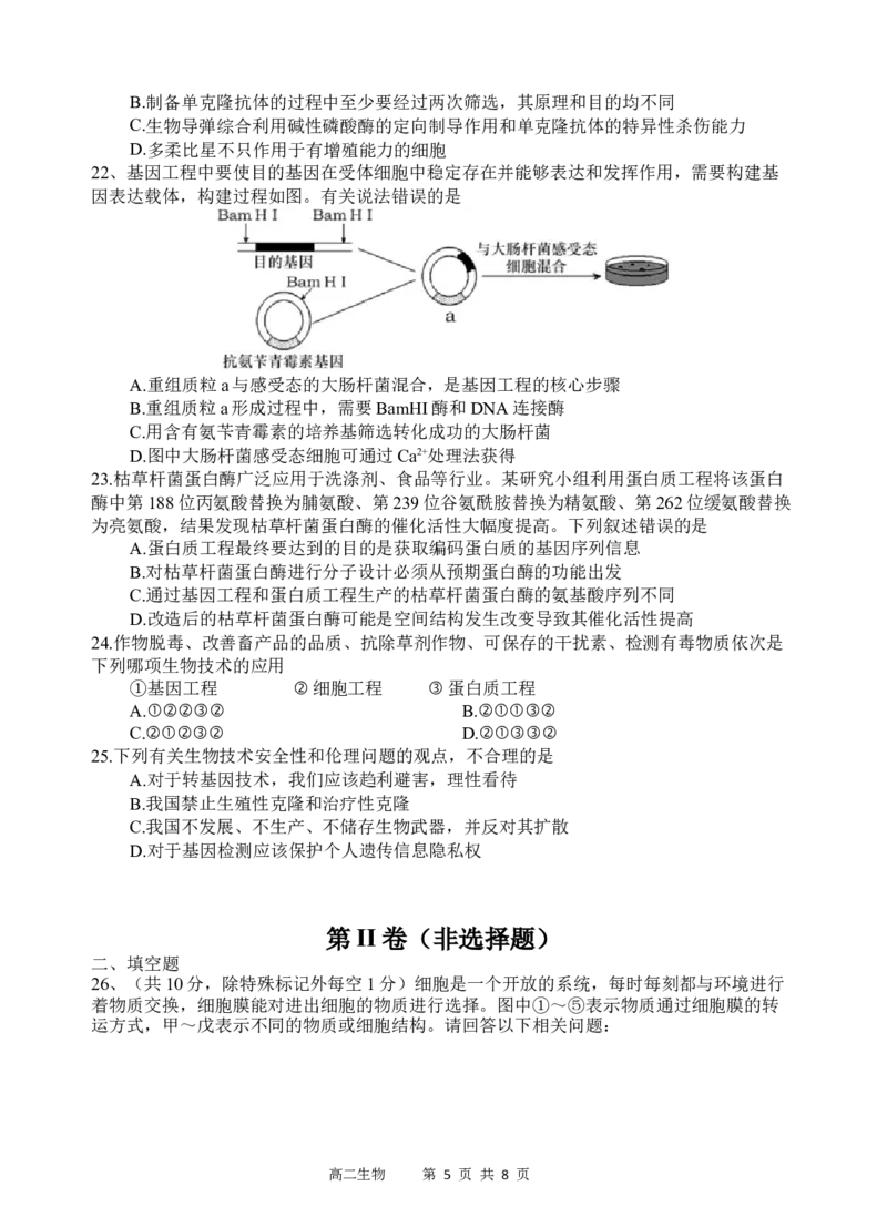 生物试题_2024-2025高二（7-7月题库）_2024年07月试卷_0702四川省遂宁市射洪中学2023-2024学年高二下学期期末模拟