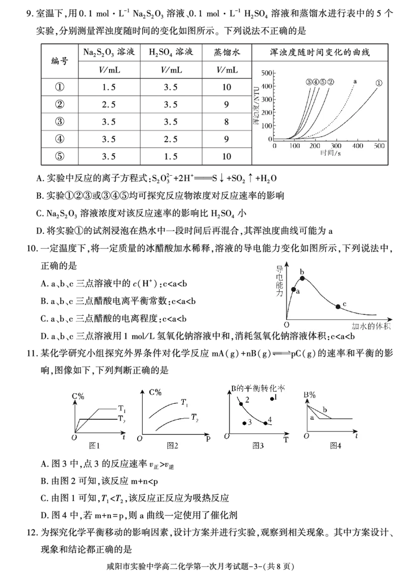 陕西省咸阳市实验中学2024-2025学年高二上学期第一次月考化学试题_2024-2025高二（7-7月题库）_2024年10月试卷_1012陕西省咸阳市实验中学2024-2025学年高二上学期10月月考