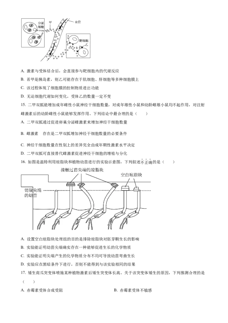 黑龙江省哈尔滨市省实验中学2025-2026学年高二上学期11月期中生物试题（原卷版）_2025年11月高二试卷_251121黑龙江省哈尔滨市省实验中学2025-2026学年高二上学期期中