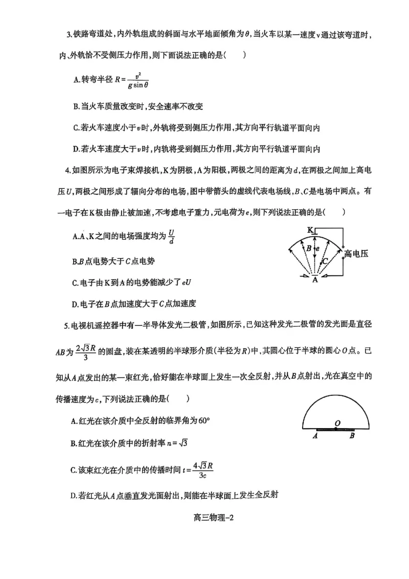 辽宁省省重点中学协作校2025届高三上学期1月期末物理_2024-2025高三（6-6月题库）_2025年02月试卷_0201辽宁省省重点中学协作校2025届高三上学期1月期末考试（全科）
