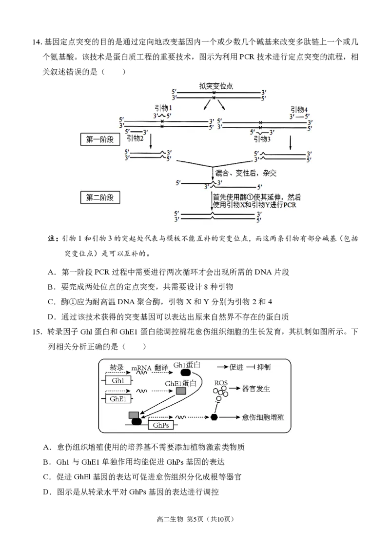 重庆市西南大学附属中学2023-2024学年高二下学期期末考试生物试题_2024-2025高二（7-7月题库）_2024年07月试卷_0711重庆市（西南大学附属中学校&重庆八中）2023&mdash;2024学年高二下学期期末考试