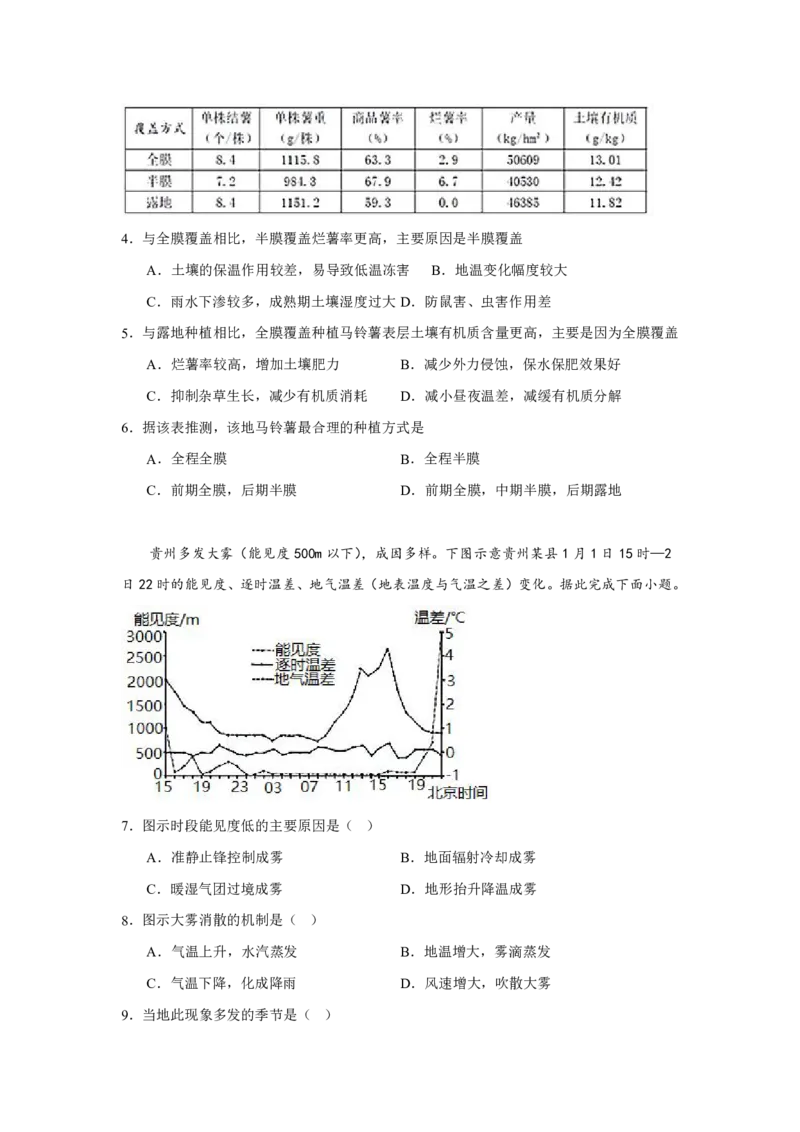 福建省福州第三中学2024-2025学年高三上学期10月月考地理_2024-2025高三（6-6月题库）_2024年10月试卷_1022福建省福州第三中学2024-2025学年高三上学期10月月考