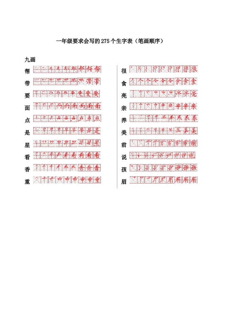 一年级上册语文-要求会写的275个生字表(笔画顺序)_小学1-6年级全部试卷_语文_一年级_3-6-1、小学一年级语文上册_3-6-1-1、复习、知识点、归纳汇总_通用