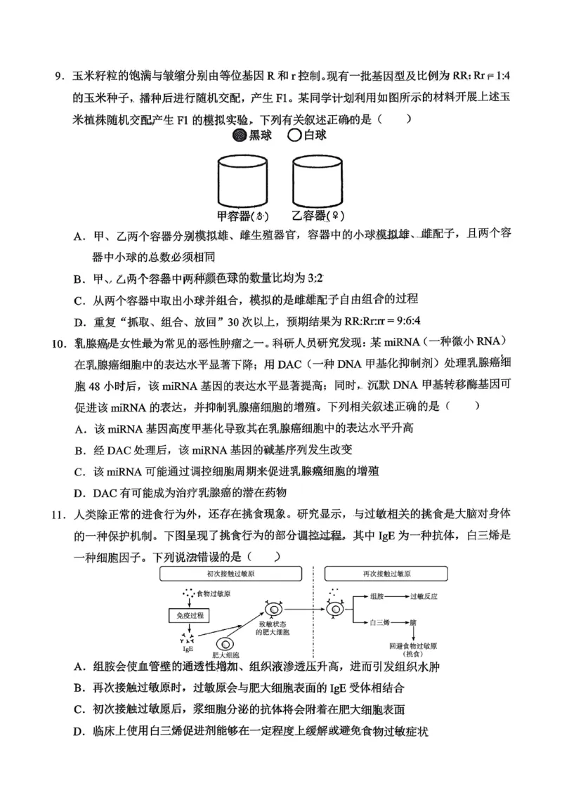 重庆西南大学附属中学高2026届高三1月定时检测（一诊）生物_2024-2026高三（6-6月题库）_2026年01月高三试卷_0111重庆西南大学附属中学高2026届高三1月定时检测（一诊）（全）