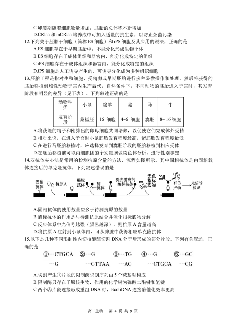 生物试题_2024-2025高二（7-7月题库）_2025年05月试卷_0519四川省遂宁市射洪中学2024-2025学年高二下学期期中考试_四川省遂宁市射洪中学2024-2025学年高二下学期期中考试生物试题（含答案）