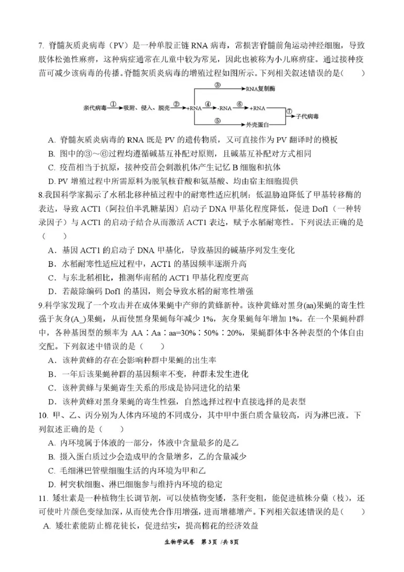 曲靖市第一中学2026届高三上学期教学质量检测四生物_2024-2026高三（6-6月题库）_2026年01月高三试卷_0103云南省曲靖市第一中学2026届高三上学期教学质量检测四