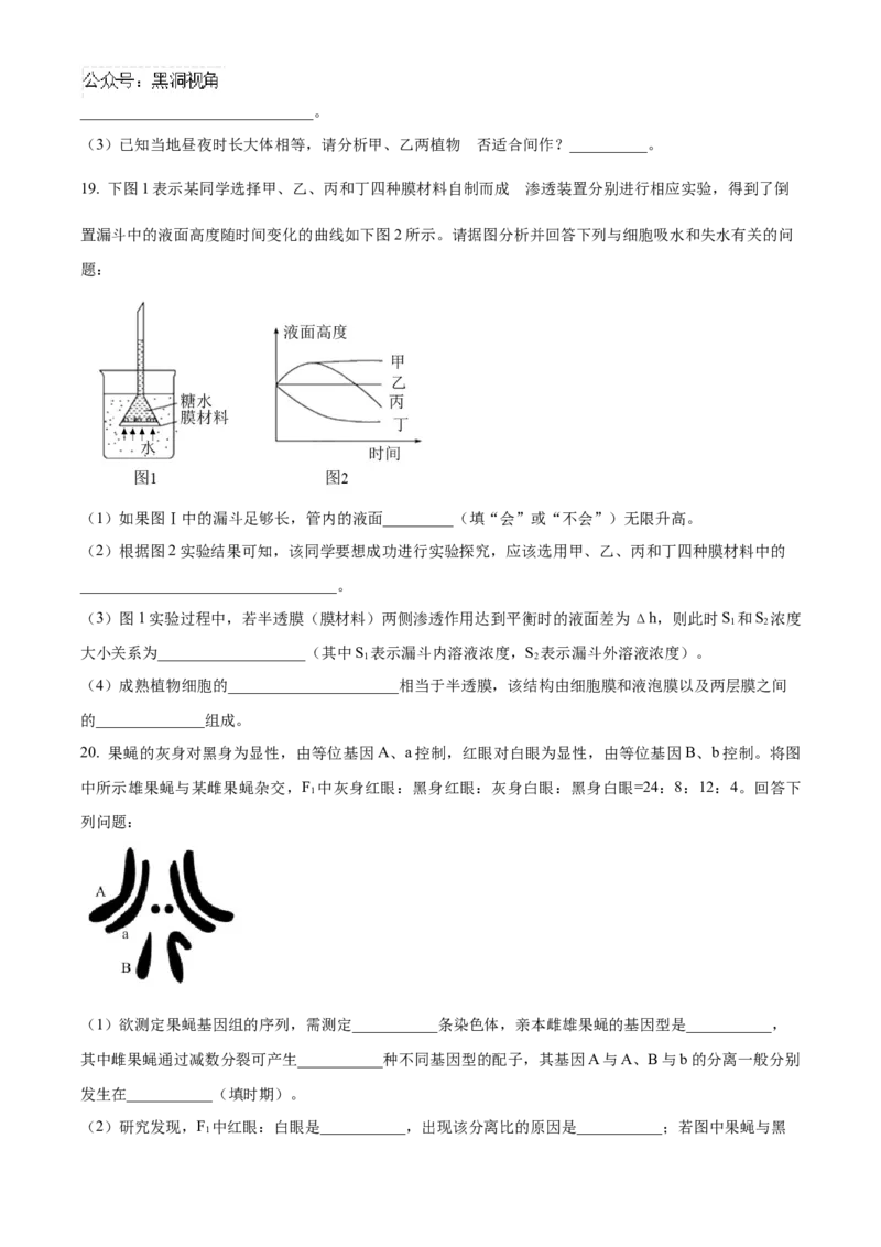 重庆市重庆市重庆乌江新高考协作体2024-2025学年高三上学期10月月考生物试题Word版无答案_2024-2025高三（6-6月题库）_2024年10月试卷