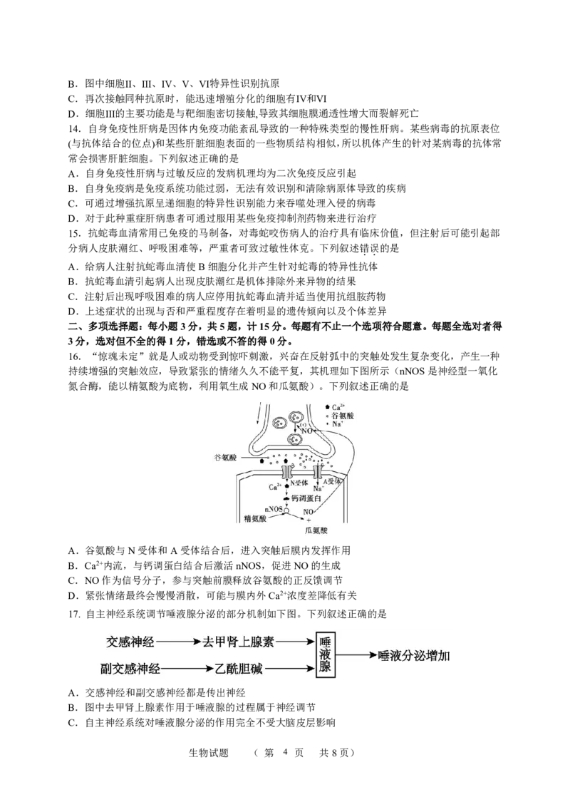 江苏省宿迁中学2025-2026学年高二上学期10月份调研测试生物试题_2025年11月高二试卷_251106江苏省宿迁市宿迁中学2025&mdash;2026学年高二上学期10月调研测试
