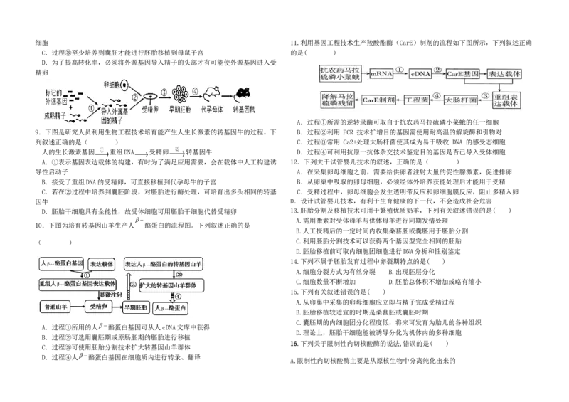 河北省衡水市阜城县阜城实验中学2024-2025学年高二下学期3月月考生物试题_2025年03月试卷_0312河北省衡水市阜城实验中学2024-2025学年高二下学期3月月考