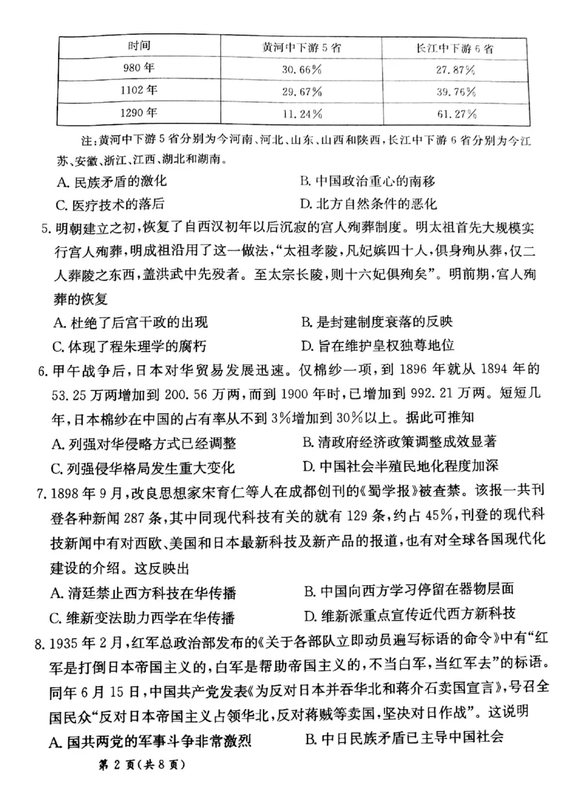 甘肃省靖远县第二中学2025届高三1月月考历史_2024-2025高三（6-6月题库）_2025年02月试卷_0201甘肃省靖远县第二中学2025届高三1月月考试题